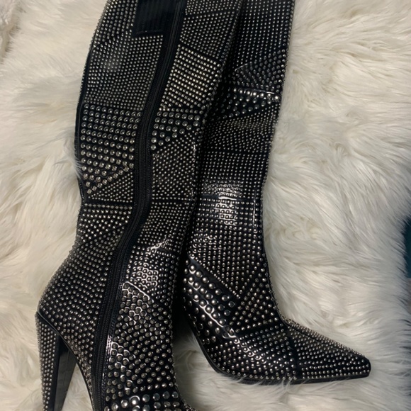 Jeffrey Campbell Black and Silver Studded Heeled Boots - Picture 2 of 4